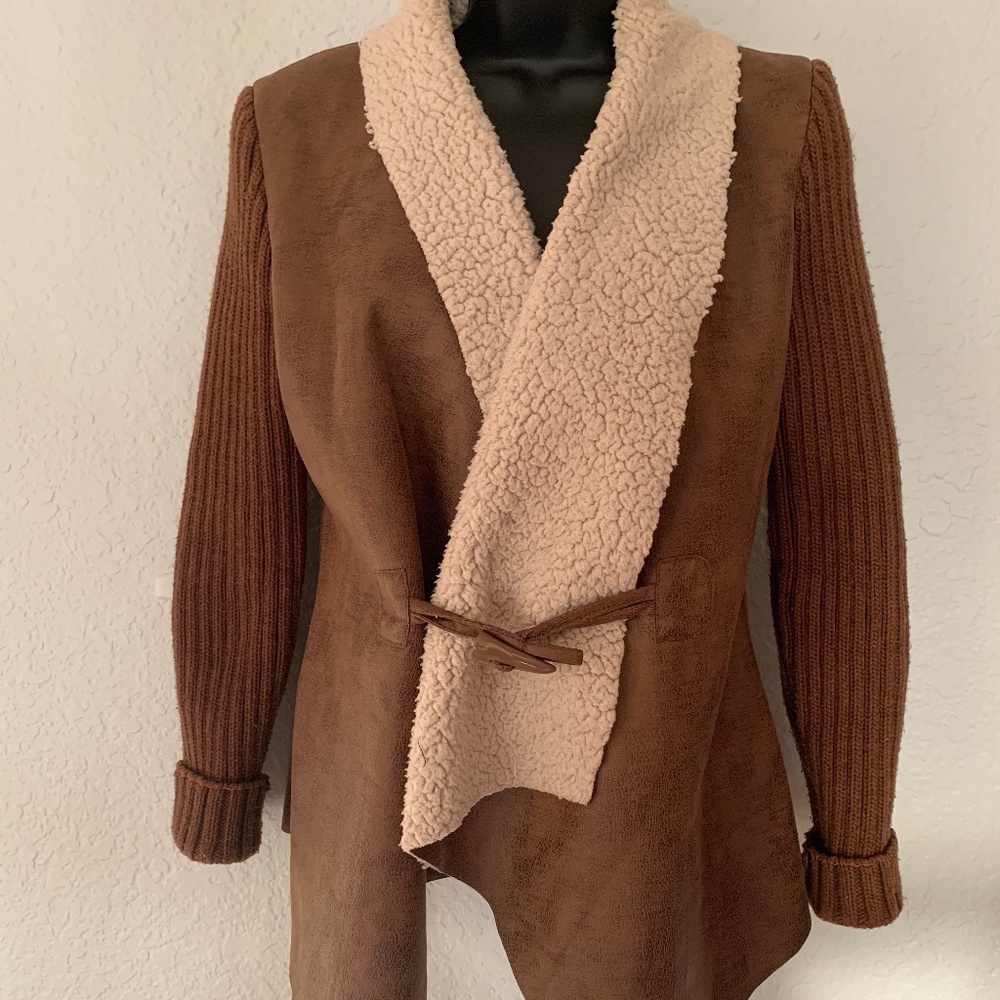 🐻Sam Edelman women’s faux leather and sheep skin brown jacket